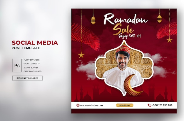 Ramadan Sale Banner lub Ramadan Kareem kaligrafia szablon postu w mediach społecznościowych