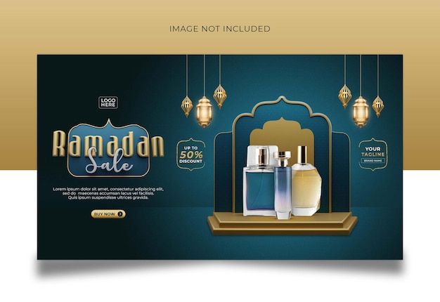 Ramadan Sale Parfum sociale media horizontale banner omslag sjabloonontwerp