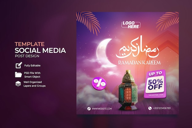 Social media di vendita del ramadan e post di instagram