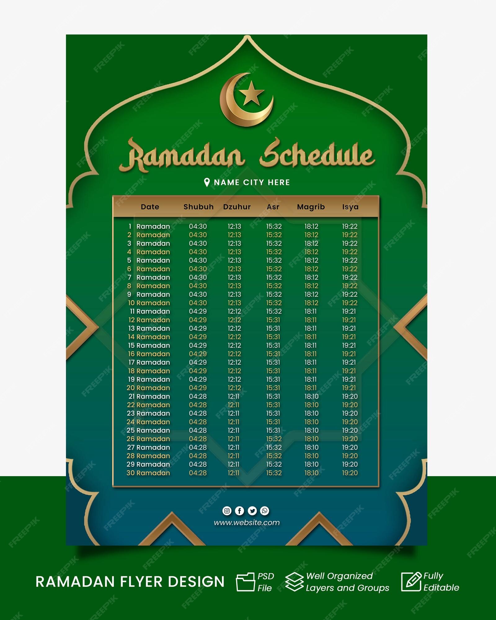Premium PSD Ramadan schedule 2023 editable time