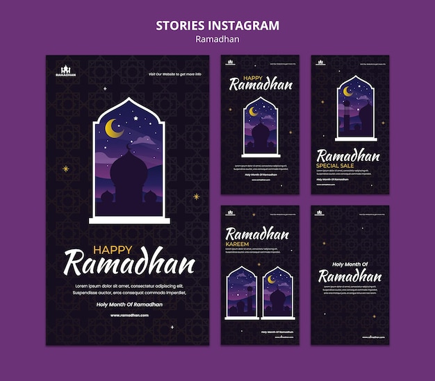 Modello di storie sui social media del ramadan illustrato