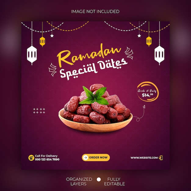 Ramadan special food menu banner and instagram social media post template