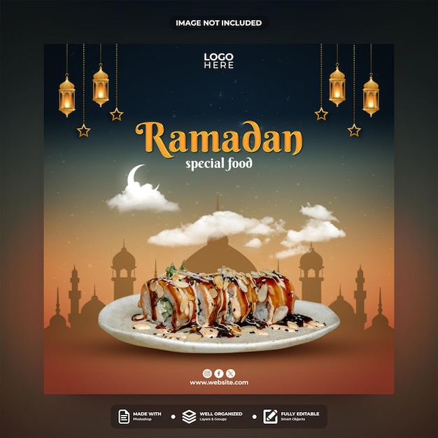 Cibo speciale di ramadan modello di post sui social media