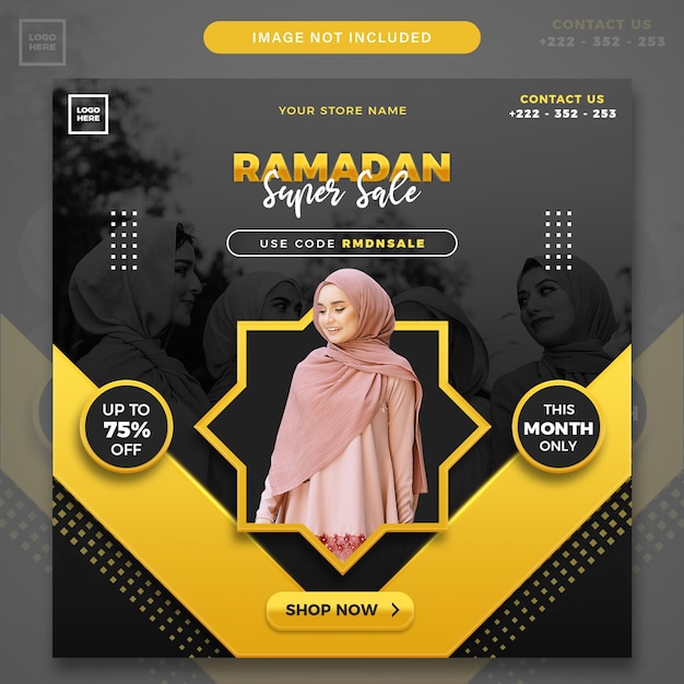 Ramadan super sale black and yellow color social media template