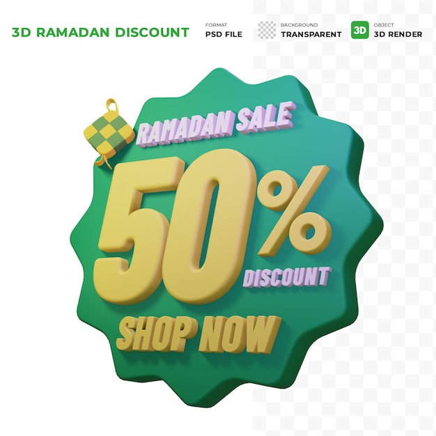 PSD ramadan tag wyprzedaż i rabat do promocji marketing i reklama 3d render ilustracja