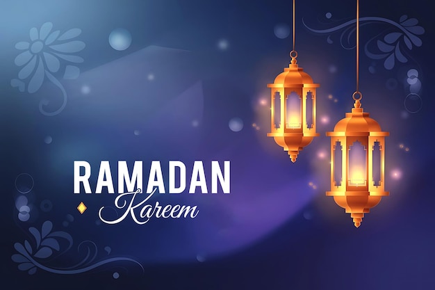 Ramadan-thema ontwerp met twee gloeiende gouden lantaarns die sierlijk hangen