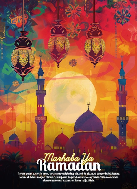 Ramadano modello di poster a colori vibranti eid al fitr banner social media