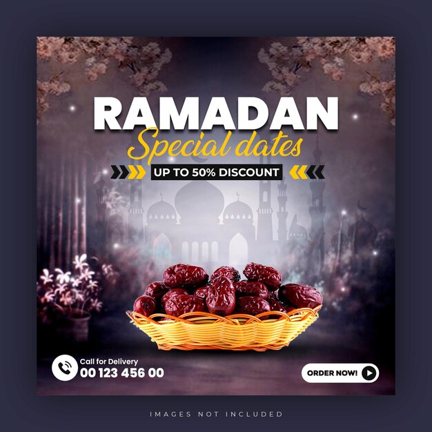 PSD ramadan-voedselmenu social media post-bannersjabloon