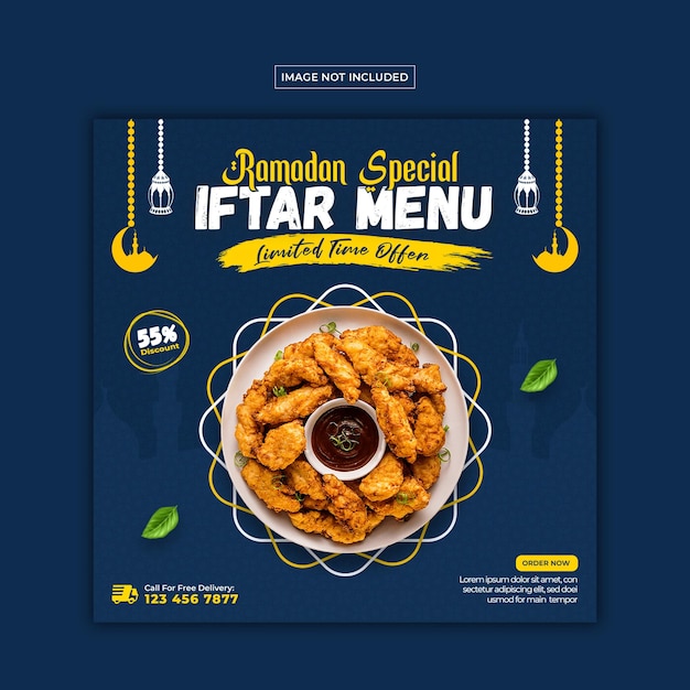 Ramadan voedselmenu social media postsjabloon premium psd