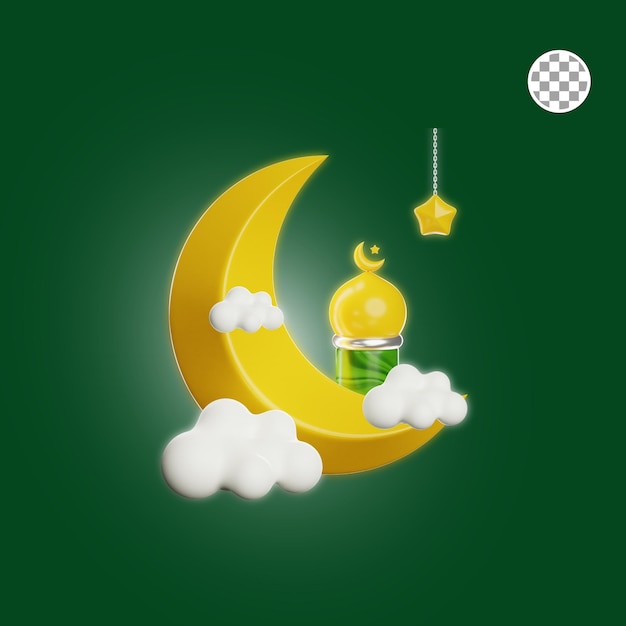 Ramadan wassende maan en sterren 3d pictogram illustratie