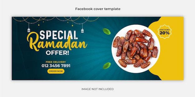 PSD ramadanowy baner żywnościowy i szablon okładki na facebooka