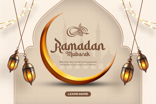 Ramadanu Mubarak Social Media Banner Design szablon