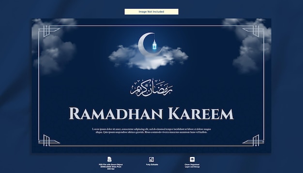 Ramadhan Kareem Minimalistyczny Niebieski Szablon Z Pozdrowieniami Baner Internetowy