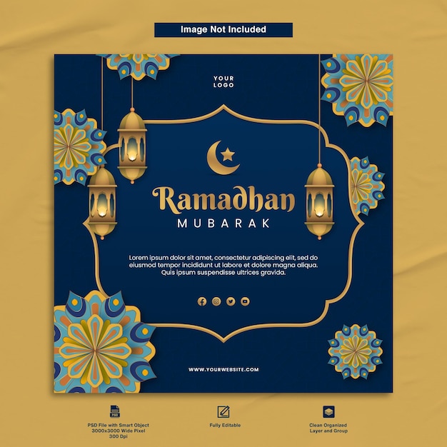 Ramadhan mubarak elegant minimalist design greeting postcard template