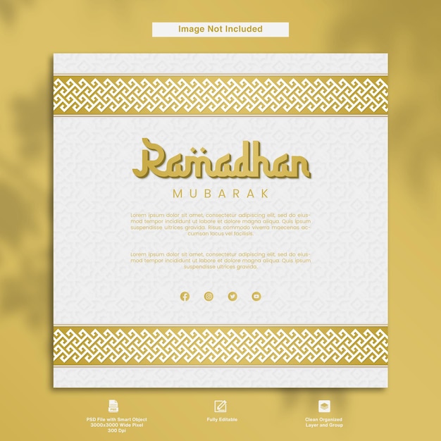 PSD design del modello di cartolina d'auguri minimalista di lusso di ramadhan mubarak