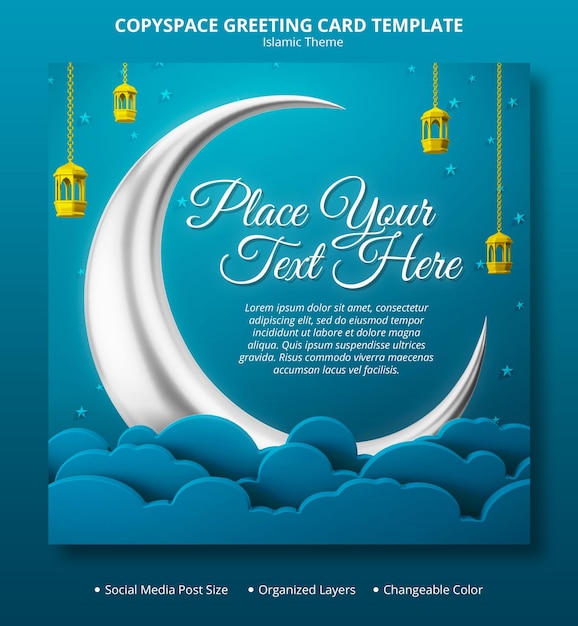 Ramadhan nacht concept instagram post islamitisch thema groet copyspace eid mubarak psd sjabloon