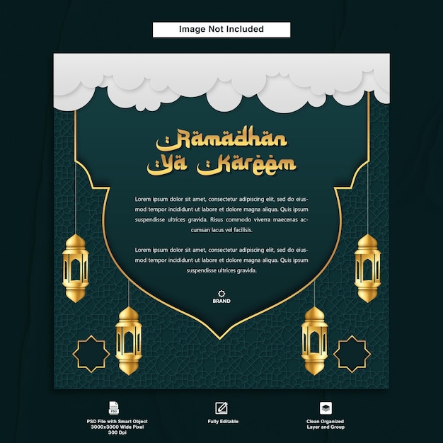 PSD modello di biglietto di auguri ramadhan ya kareem design post di instagram