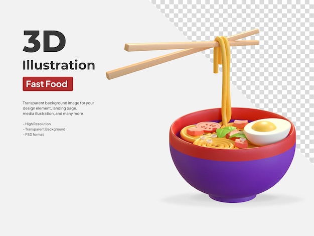PSD ramen noodle in bowl icon 3d fast food illustration