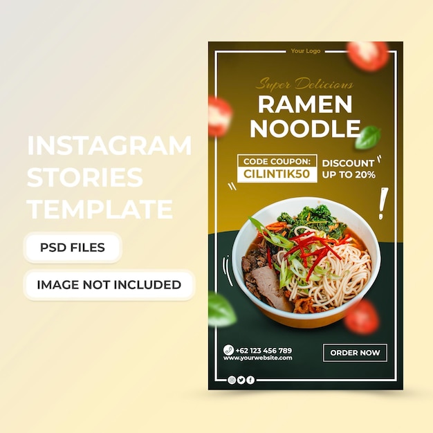 Ramen noodle menusjabloon voor promotie van sociale media verhalen premium psd