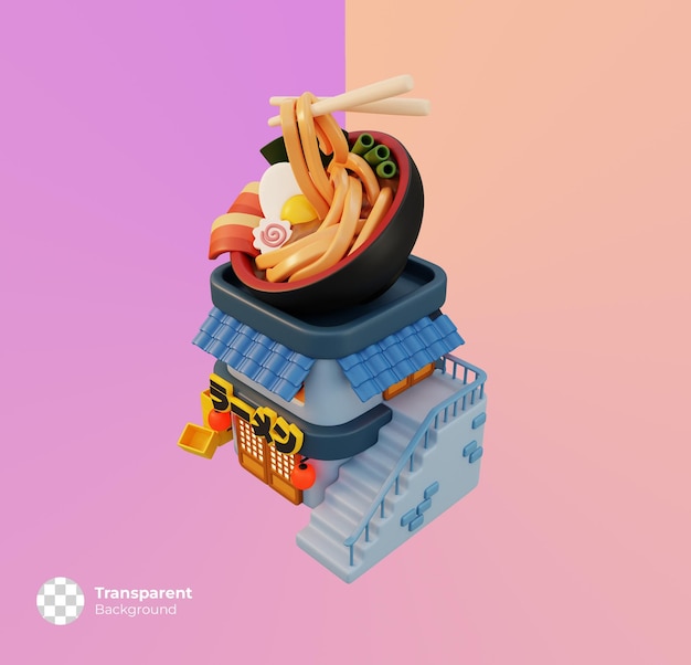 Ramen noodle restaurant winkeltje pictogram geïsoleerd. Minimaal schattig winkelconcept. 3D render