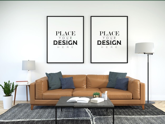 Ramka plakatów w salonie Psd Mockup