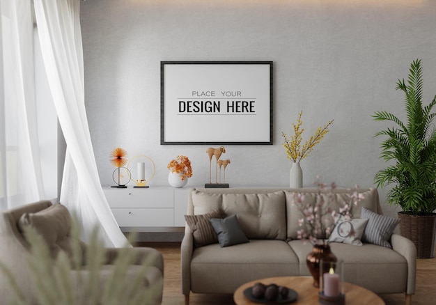 Ramka plakatów w salonie Psd Mockup