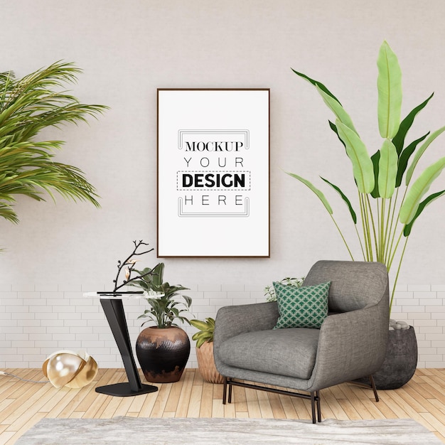 Ramka plakatów w salonie Psd Mockup