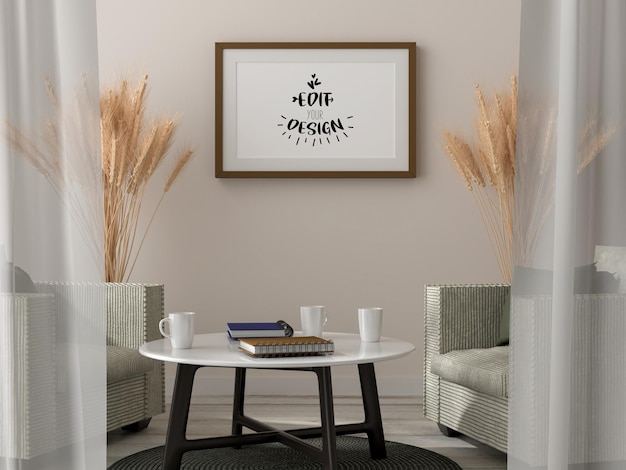Ramka plakatów w salonie Psd Mockup