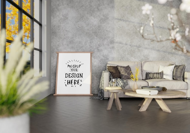 Ramka plakatów w salonie Psd Mockup