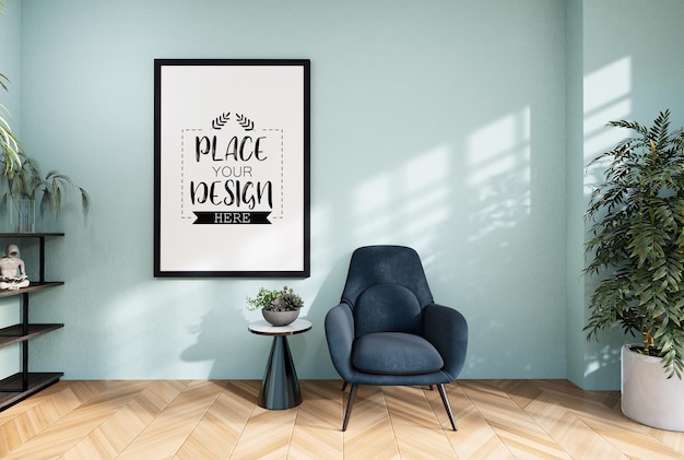 Ramka plakatowa w salonie Psd Mockup