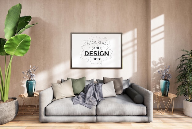 Ramka plakatowa w salonie Psd Mockup