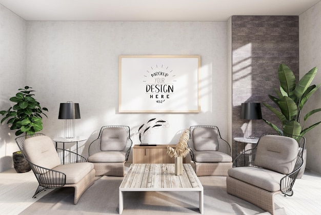 Ramka plakatowa w salonie Psd Mockup