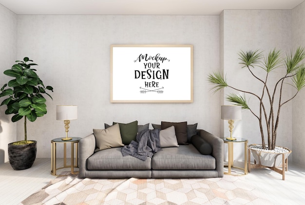 Ramka plakatowa w salonie Psd Mockup