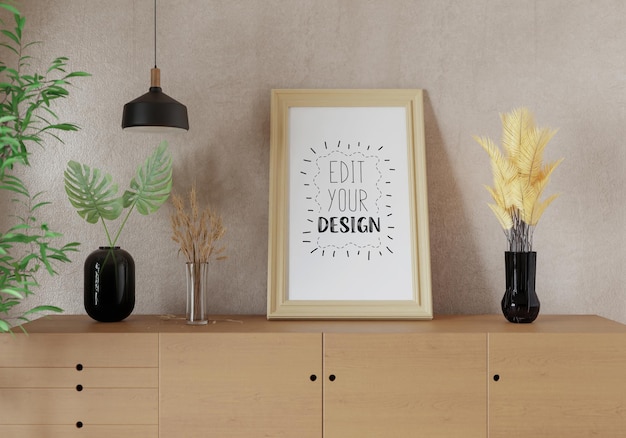 Ramka plakatowa w salonie Psd Mockup