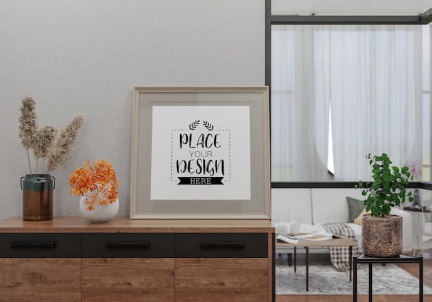 Ramka plakatowa w salonie Psd Mockup