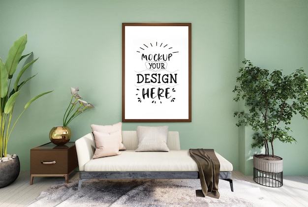 Ramka plakatowa w salonie Psd Mockup