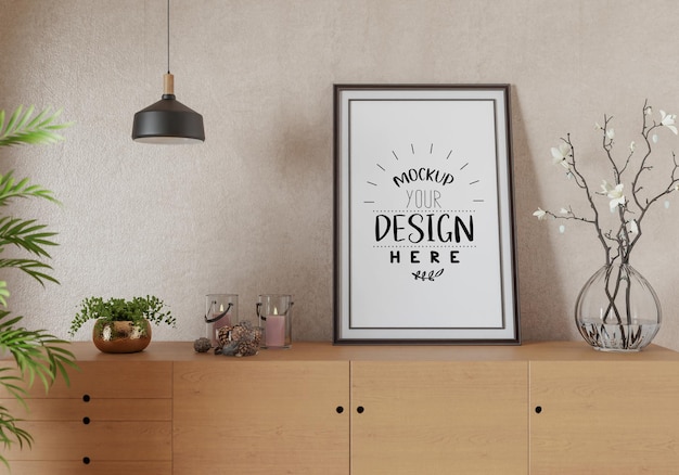 Ramka plakatowa w salonie Psd Mockup