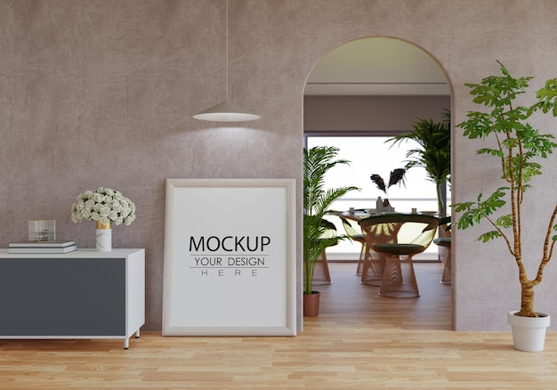 Ramka plakatowa w salonie Psd Mockup