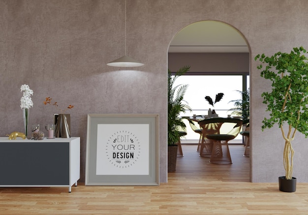 Ramka plakatowa w salonie Psd Mockup