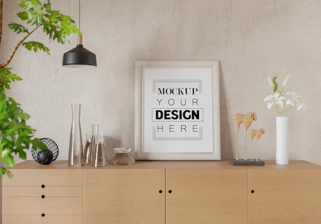 Ramka plakatowa w salonie Psd Mockup