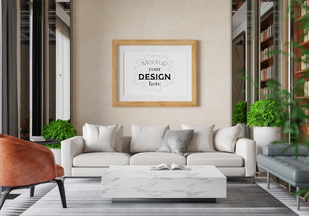 Ramka plakatowa w salonie Psd Mockup