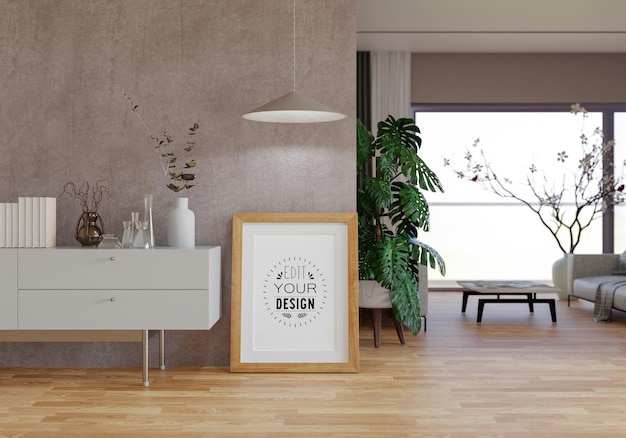 Ramka plakatowa w salonie Psd Mockup