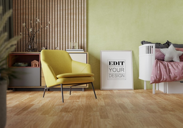 Ramka plakatowa w salonie Psd Mockup