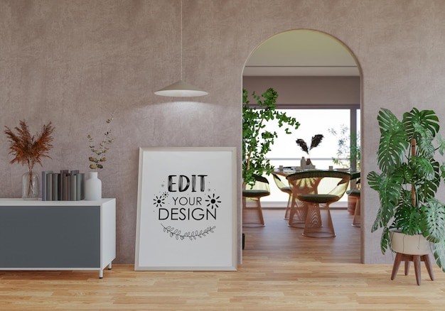 Ramka plakatowa w salonie Psd Mockup
