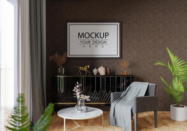 Ramka plakatowa w salonie Psd Mockup