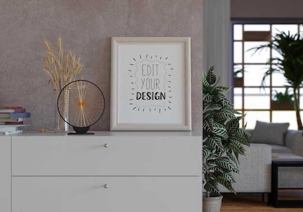Ramka plakatowa w salonie Psd Mockup