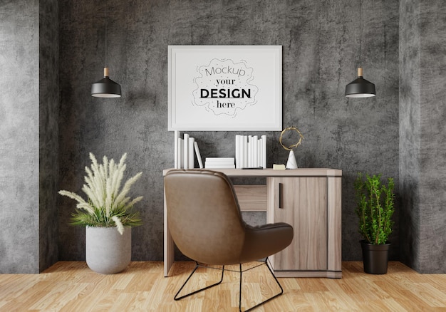 Ramka plakatowa w salonie Psd Mockup