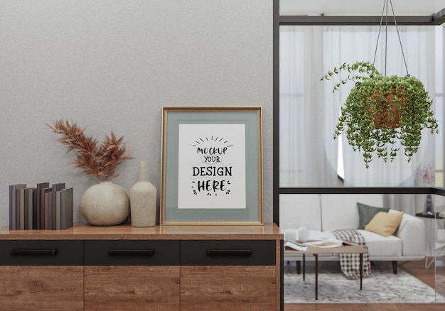 Ramka plakatowa w salonie Psd Mockup