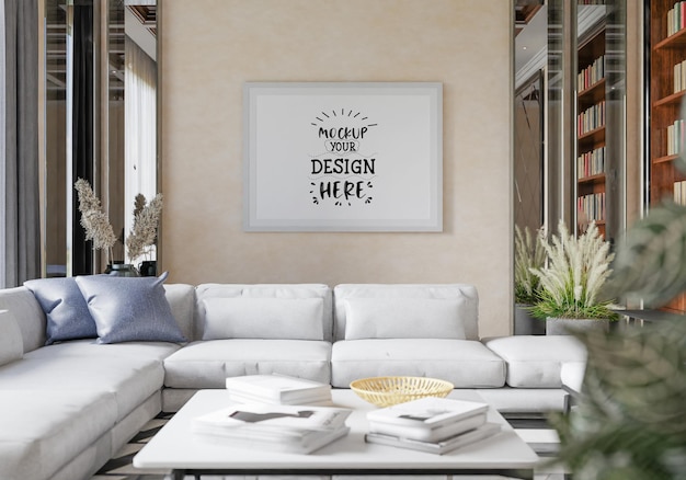 Ramka plakatowa w salonie Psd Mockup