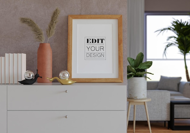 Ramka plakatowa w salonie Psd Mockup